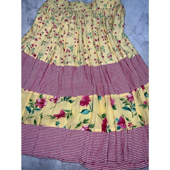 Floral Chic Tiered Gingham vintage midi/knee Skirt MEDIUM - Picture 4 of 8